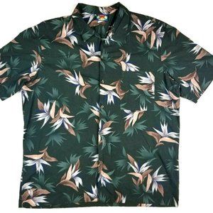 Hawaii Blues Men's Casual Button Up Shirt Floral Birds of Paradise Green Size XL